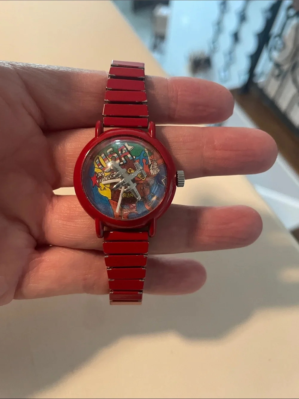 Vintage Swatch Red, Yellow & Green and Quintel Bubble Airplane Watches 2 watches